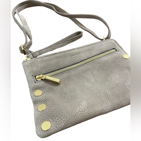 Hammitt Nash Small Leather Clutch Wristlet Grey Leather Brushed Gold Crossbody - Picture 3 of 7